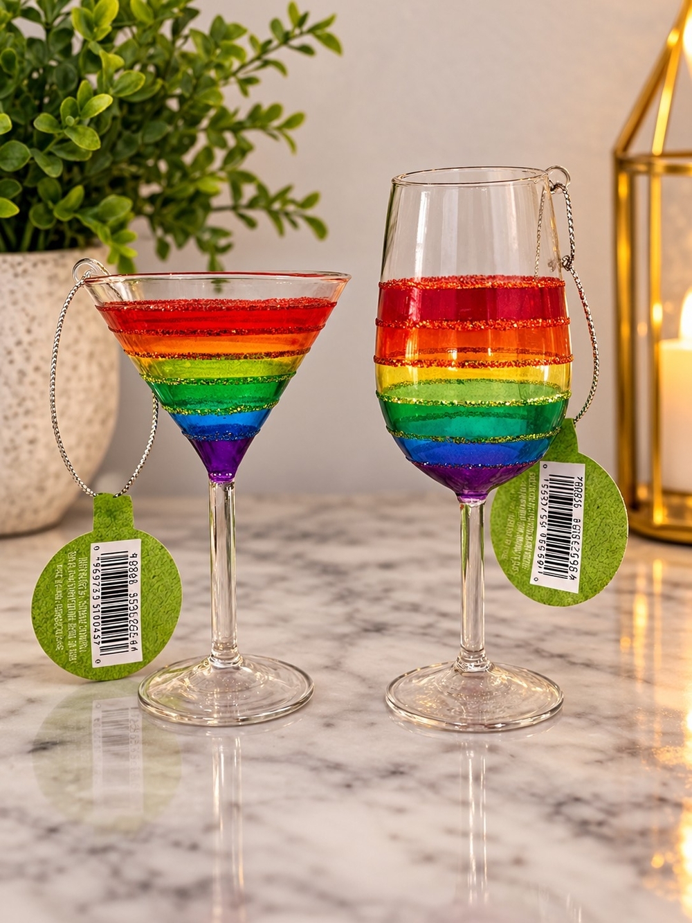 Kurt S. Adler Rainbow Cocktail Glass Ornaments – Set of 2